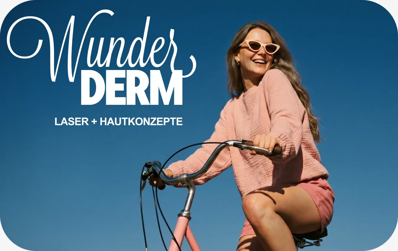 WunderDerm Gutschein in Blau mit Fahrradmotiv